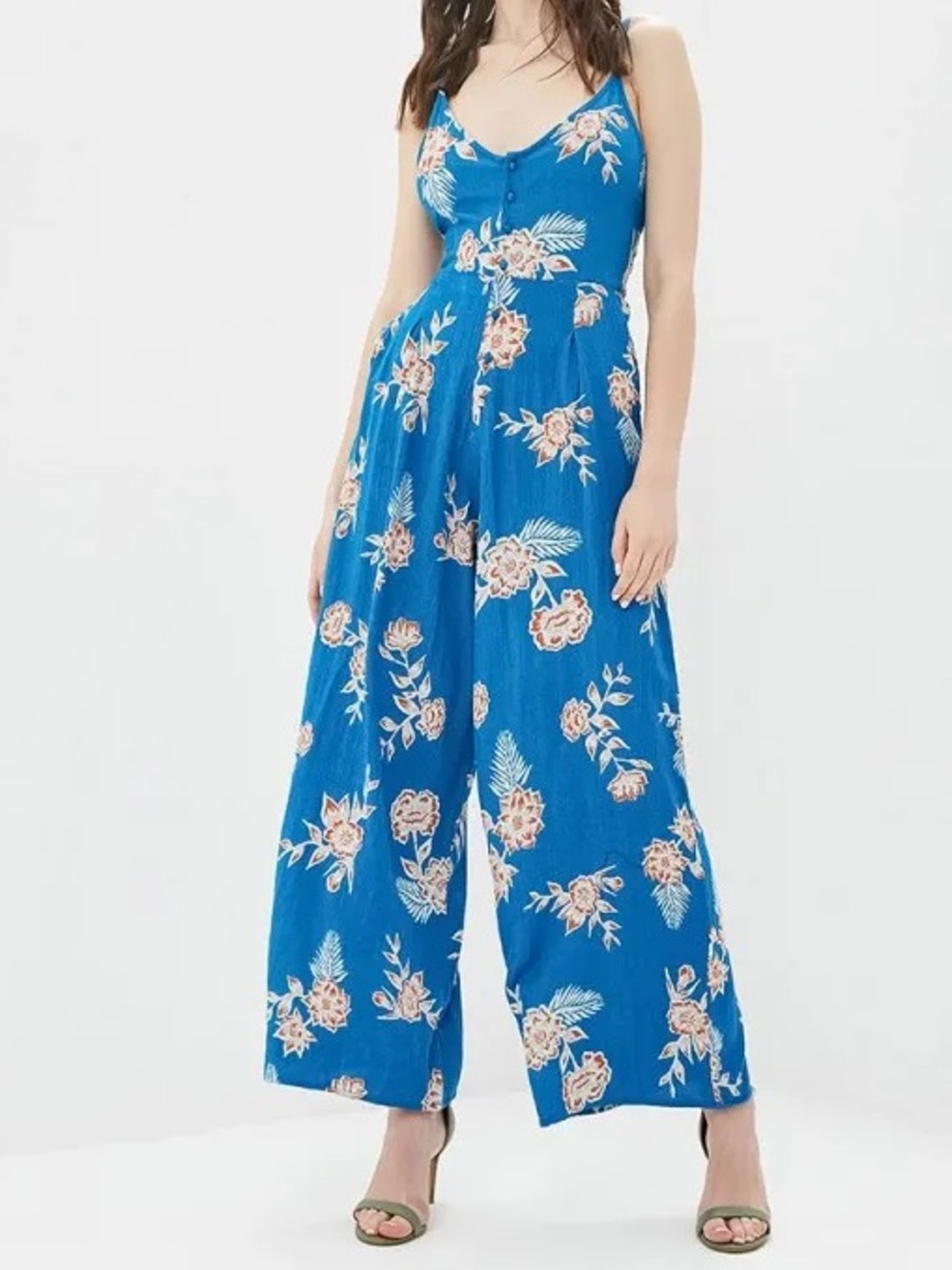 Roxy Wheel & Palm Floral Wide Leg Jumpsuit Sz S